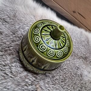 Vintage Royal Sealy Olive Green Ceramic Lidded Jar